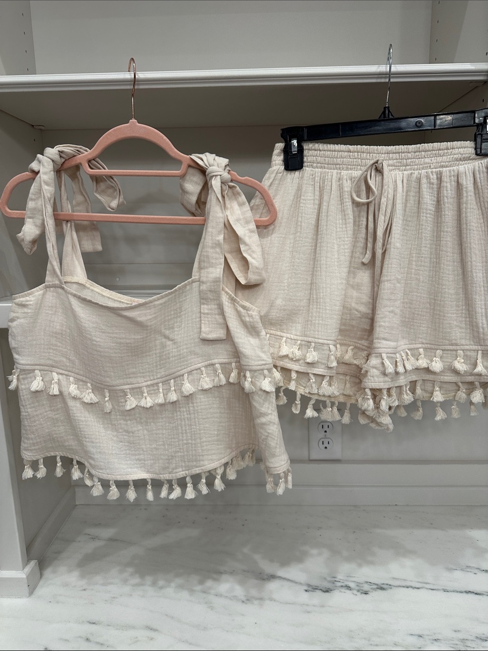 Pink Lily small Cream Tassel Two-Piece shorts set.  Like new